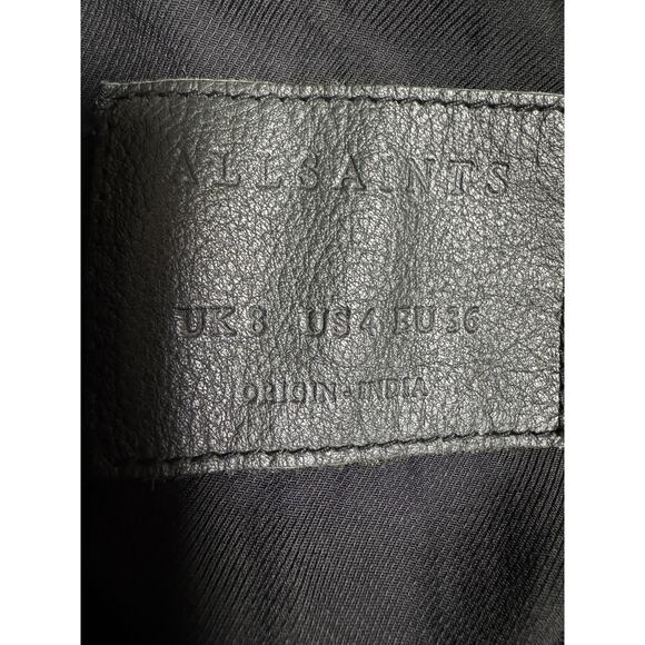 AllSaints Leather Biker Jacket Womens 4 Gray Conroy Quilted Shoulders Moto Zip - Picture 11 of 15